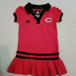 A red and black Adidas dress